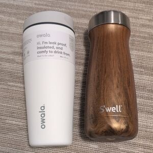 S'well Wood-Patterned Insulated Bottle & Owala Insulation Cup - NEW